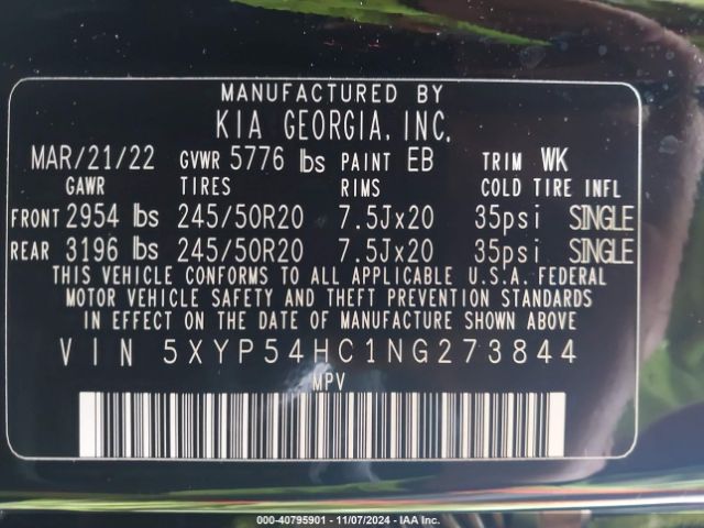 5XYP54HC1NG273844 KIA Telluride Sx