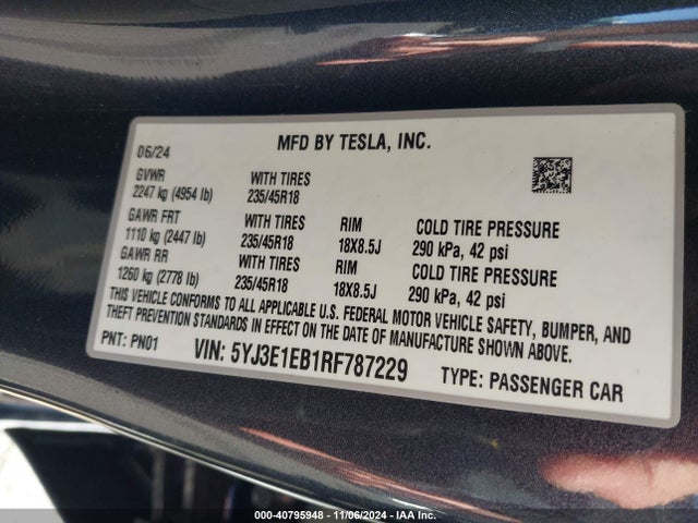 2024 TESLA MODEL 3 5YJ3E1EB1RF787229 Photo 8