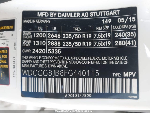 WDCGG8JB8FG440115 Mercedes-Benz Glk 350 4matic