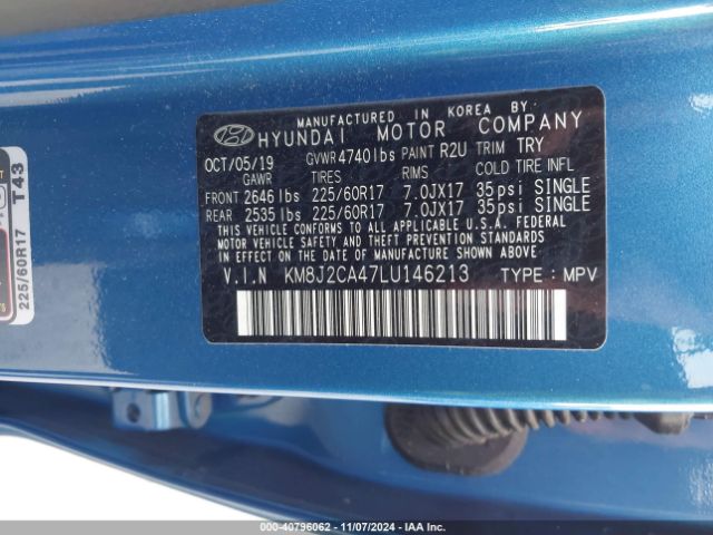 KM8J2CA47LU146213 Hyundai TUCSON SE