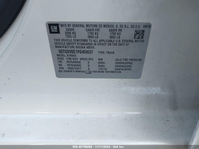 GMC Sierra 1500 Slt 2015 3GTU2VEC1FG459537 Image 9