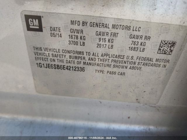 1G1JE6SB6E4212336 Chevrolet Sonic Ltz Auto