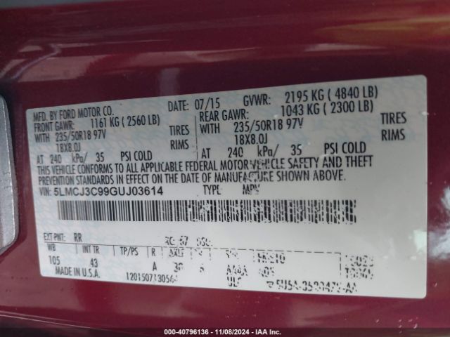 5LMCJ3C99GUJ03614 Lincoln Mkc Reserve