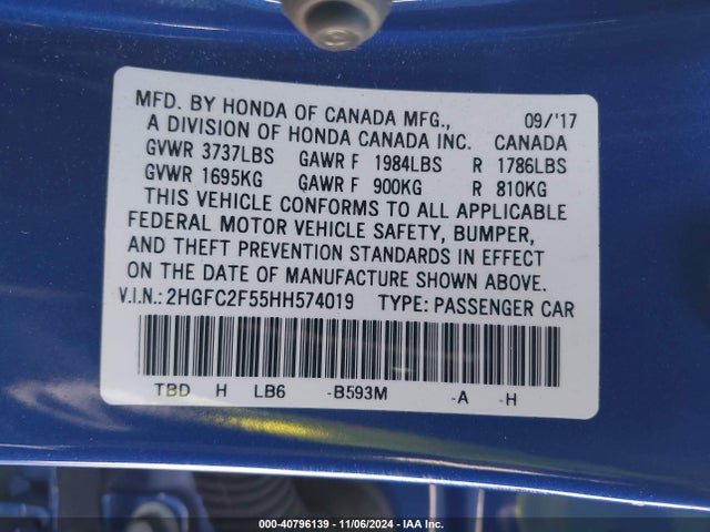 Honda Civic Lx 2017 2HGFC2F55HH574019 Image 9