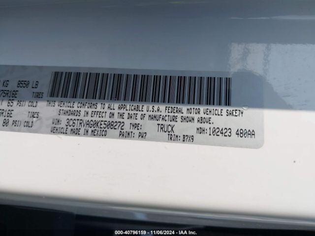 3C6TRVAG0KE508272 RAM Promaster 1500 Low Roof 136 Wb