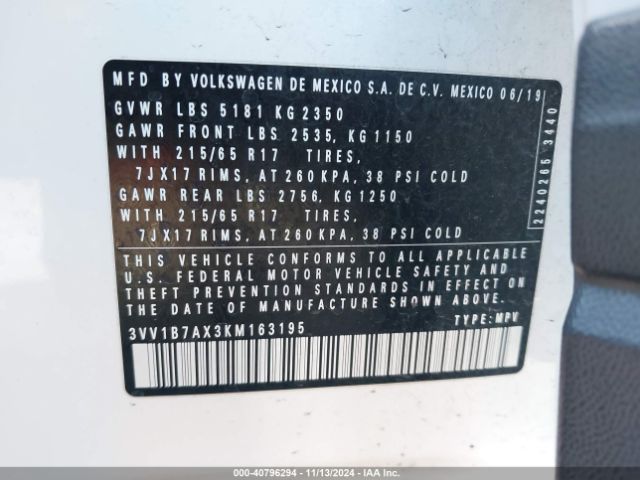 3VV1B7AX3KM163195 Volkswagen Tiguan 2.0t S
