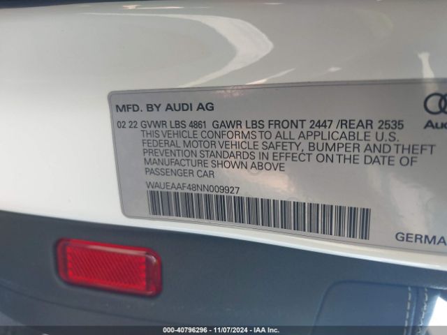 WAUEAAF48NN009927 Audi A4 Premium Plus 45 Tfsi S Line Quattro S Tronic