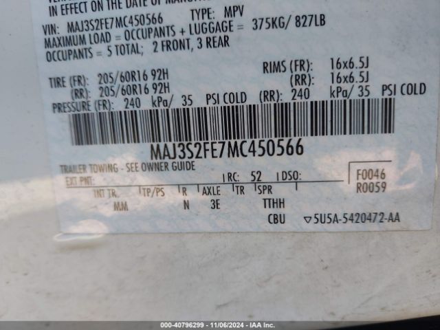 MAJ3S2FE7MC450566 Ford ECOSPORT S