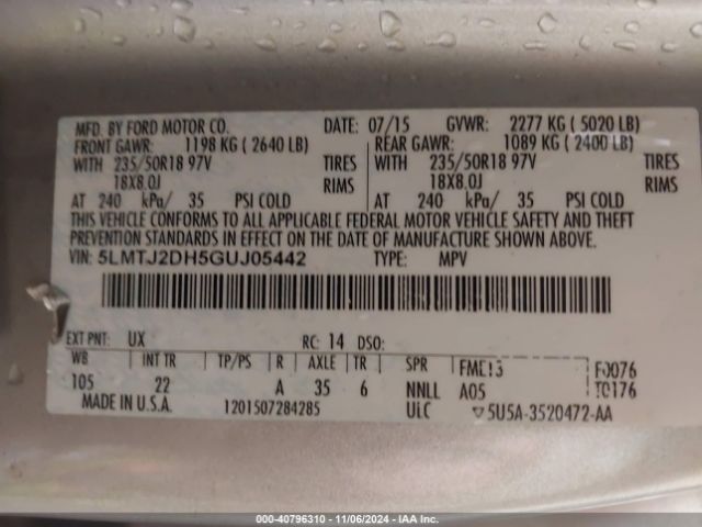 5LMTJ2DH5GUJ05442 Lincoln MKC SELECT