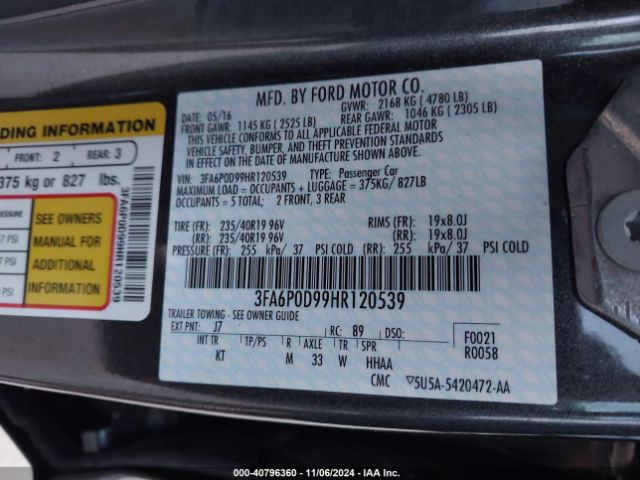 3FA6P0D99HR120539 Ford Fusion Titanium