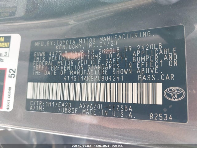 Toyota CAMRY SE 2023 4T1G11AK8PU804241 Image 9