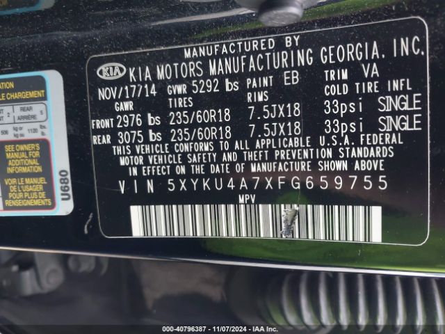 5XYKU4A7XFG659755 KIA Sorento Ex V6