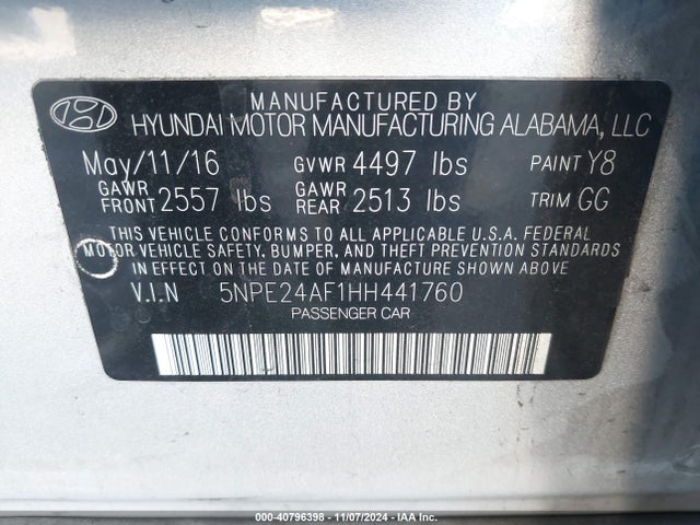 Hyundai Sonata 2017 5NPE24AF1HH441760 Image 9