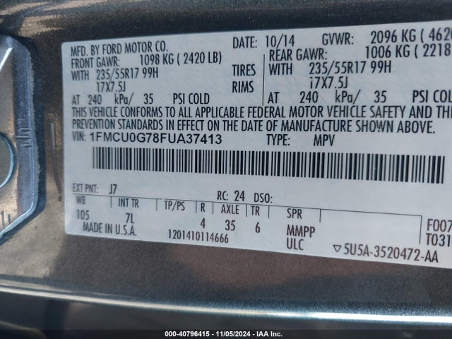 Ford ESCAPE SE 2015 1FMCU0G78FUA37413 Image 9