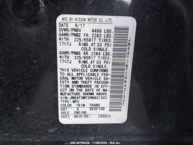 Nissan ROGUE S 2017 JN8AT2MT2HW401302 Image 9