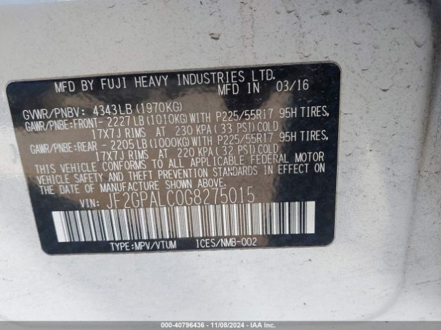 JF2GPALC0G8275015 Subaru Crosstrek 2.0i Limited