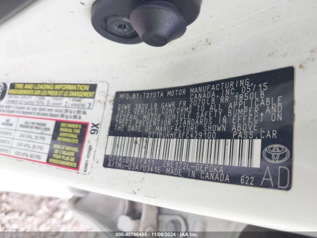 2T1BURHEXFC429100 Toyota COROLLA L