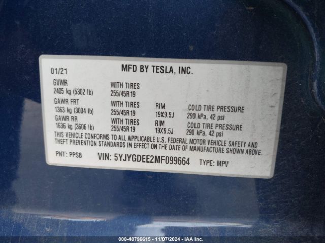 5YJYGDEE2MF099664 Tesla Model Y Long Range Dual Motor All-wheel Drive