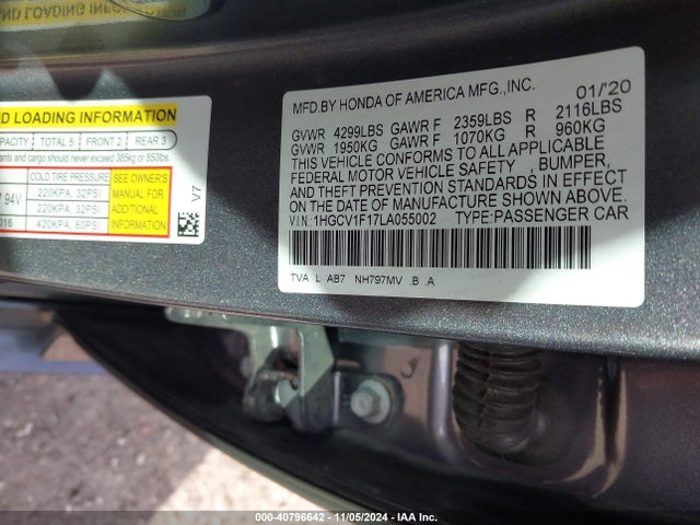 Honda ACCORD LX 2020 1HGCV1F17LA055002 Image 9