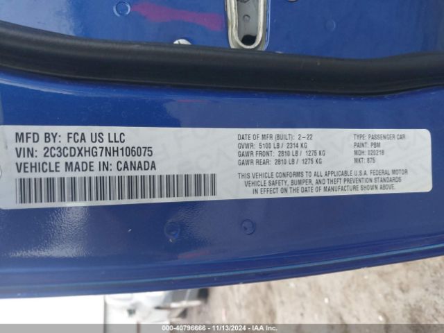 2C3CDXHG7NH106075 Dodge Charger Gt Rwd