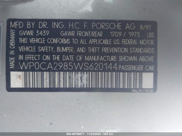 1998 PORSCHE BOXSTER WP0CA2985WS620144 Photo 8