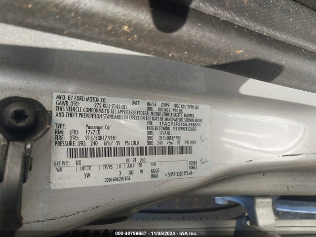Ford FOCUS SE 2016 1FADP3F27GL355611 Image 9
