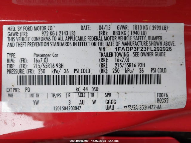 Ford FOCUS SE 2015 1FADP3F23FL292926 Image 9
