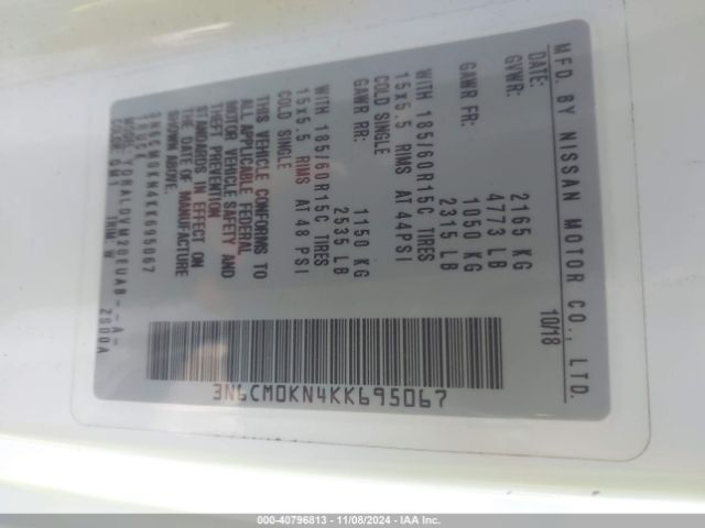 3N6CM0KN4KK695067 Nissan Nv200 S