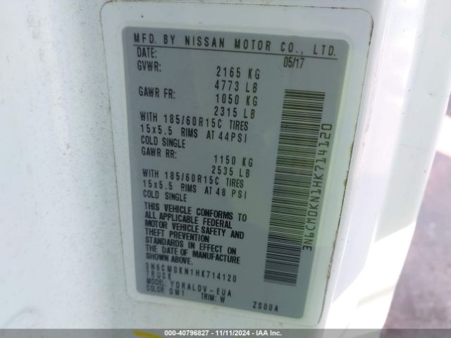3N6CM0KN1HK714120 Nissan Nv200 S