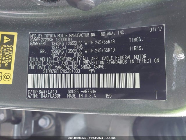 5TDDZRFH2HS384333 Toyota Highlander Limited