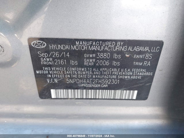 Hyundai ELANTRA SE 2015 5NPDH4AE2FH592301 Image 9