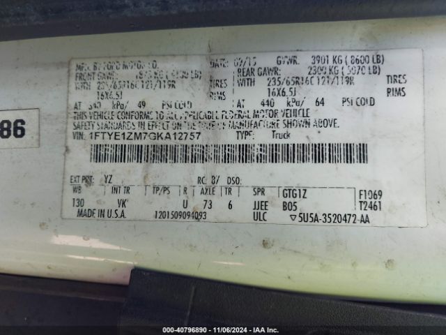 1FTYE1ZM7GKA12757 Ford Transit-150