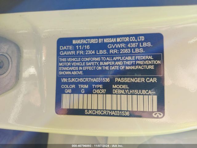SJKCH5CR7HA031536 Infiniti Qx30 Premium