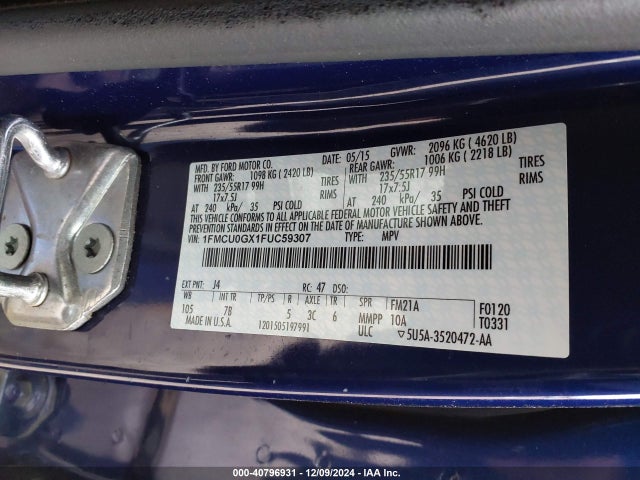 Ford ESCAPE SE 2015 1FMCU0GX1FUC59307 Image 9