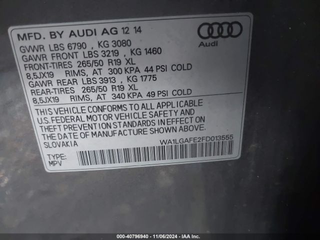 WA1LGAFE2FD013555 Audi Q7 3.0t Premium