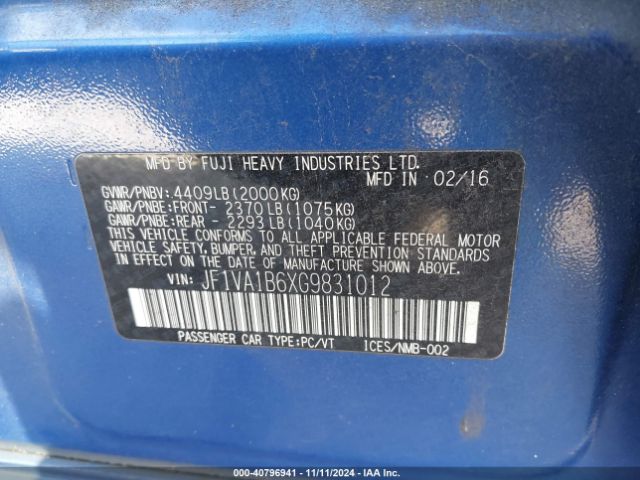 JF1VA1B6XG9831012 Subaru WRX
