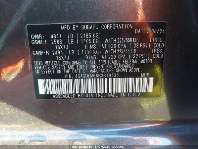 4S4GUHM68R3819135 Subaru Crosstrek Limited