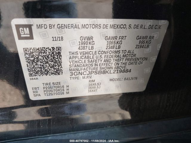 3GNCJPSB8KL219884 Chevrolet Trax Lt