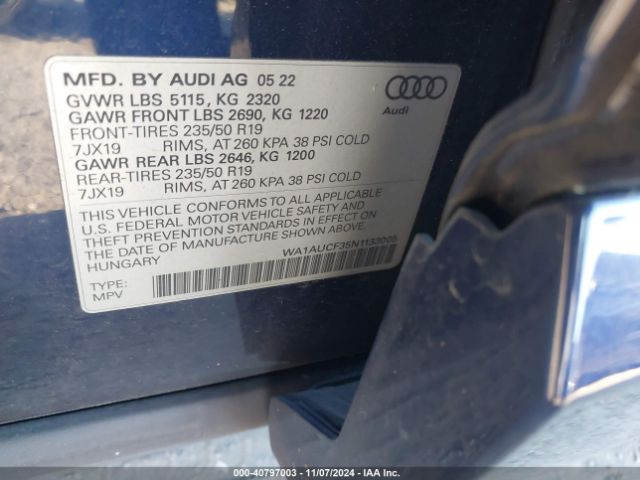 WA1AUCF35N1133005 Audi Q3 Premium 40 Tfsi Quattro Tiptronic