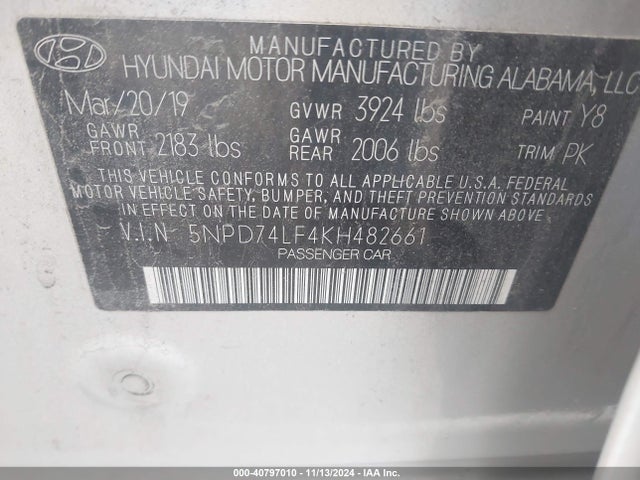 Hyundai ELANTRA SE 2019 5NPD74LF4KH482661 Image 9
