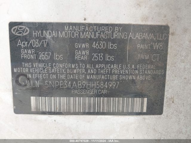 5NPE34AB9HH584997 Hyundai Sonata Sport 2.0t