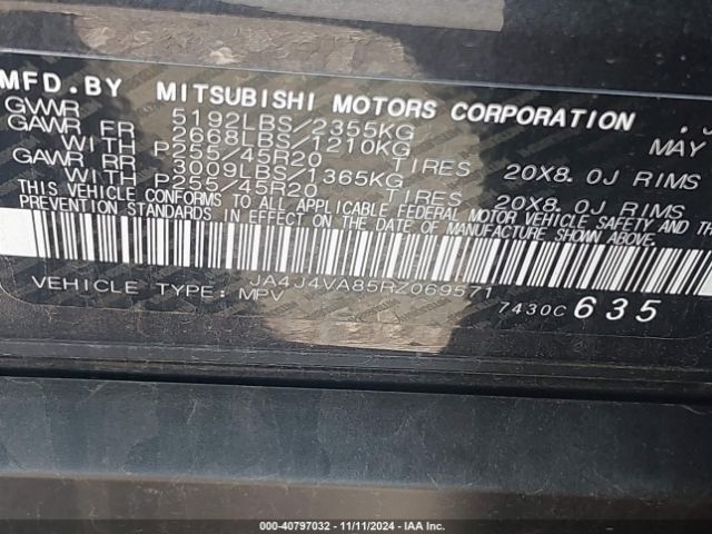 JA4J4VA85RZ069571 Mitsubishi Outlander Se 2.5 /se Black Edition /se Black Edition W/pano Roof /se Ralliart