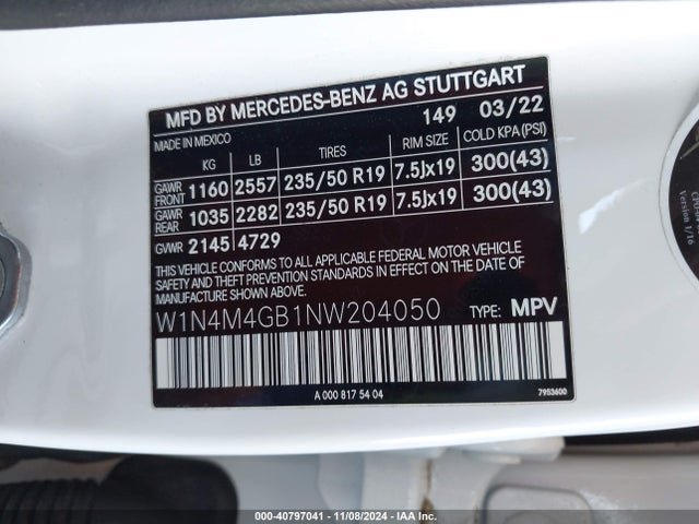 W1N4M4GB1NW204050 Mercedes-Benz GLB 250