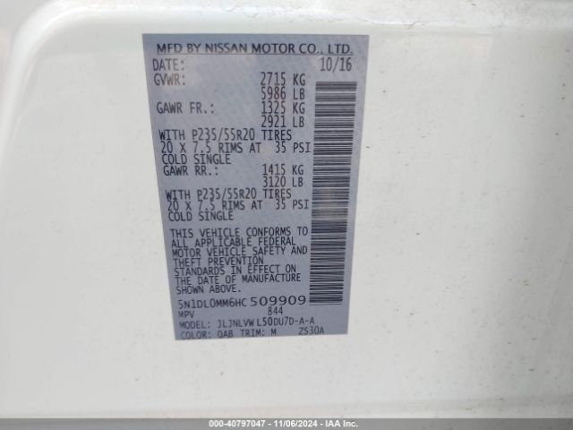 5N1DL0MM6HC509909 Infiniti QX60