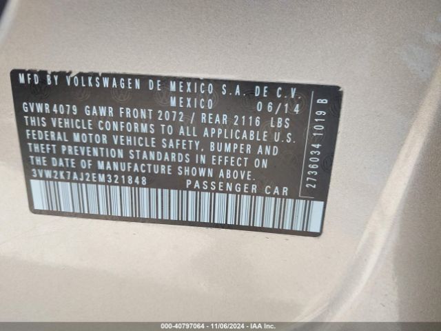 3VW2K7AJ2EM321848 Volkswagen Jetta 2.0l S
