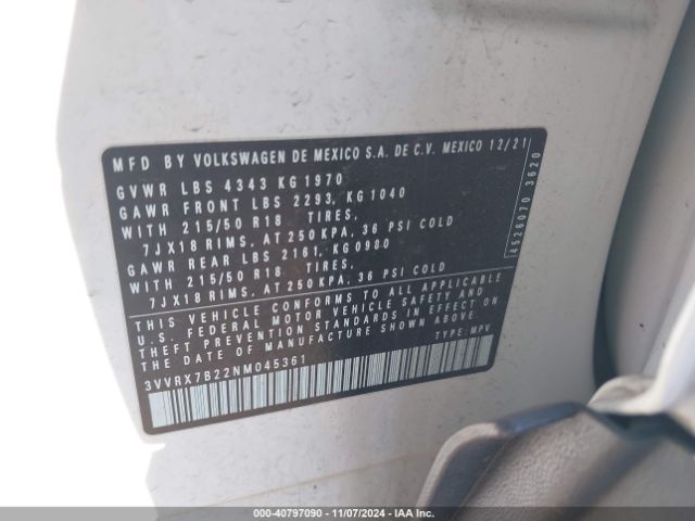 3VVRX7B22NM045361 Volkswagen Taos 1.5t Se