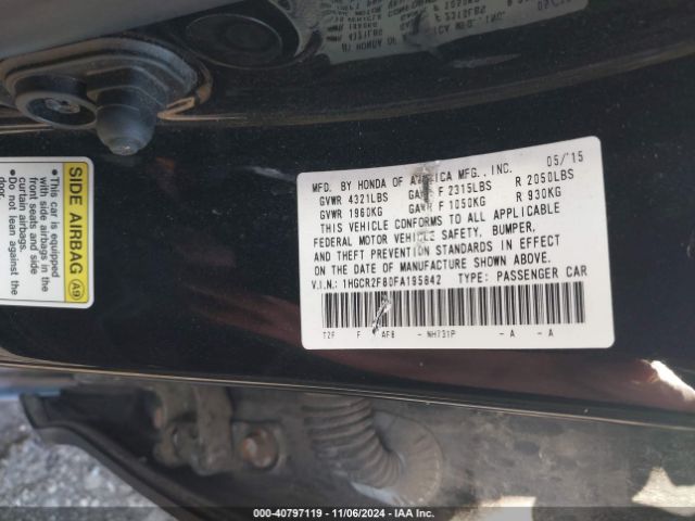 1HGCR2F80FA195842 Honda Accord Ex-l