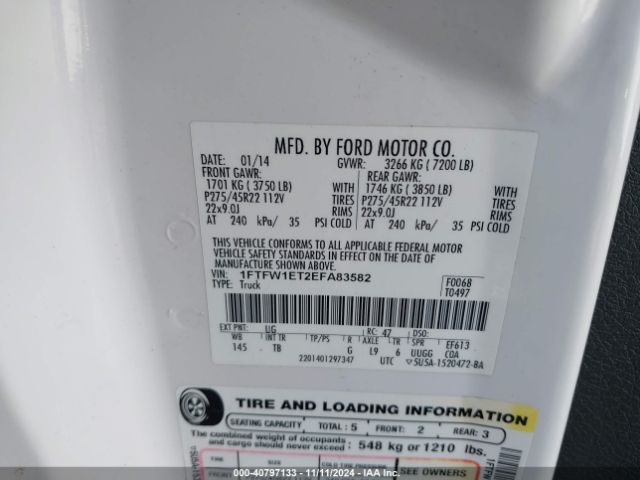 1FTFW1ET2EFA83582 Ford F-150 Limited