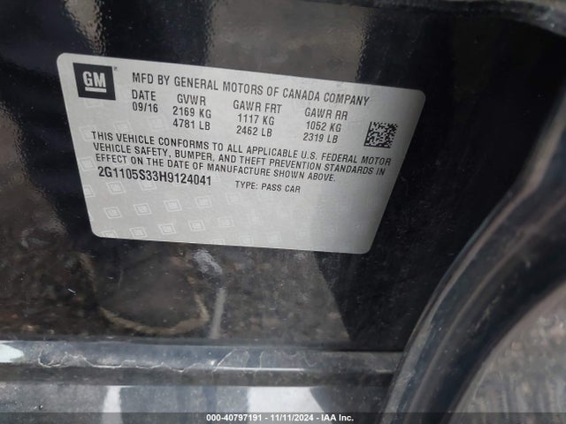 Chevrolet IMPALA 1LT 2017 2G1105S33H9124041 Image 9