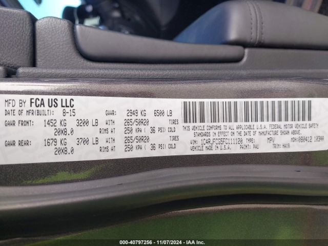 1C4RJFCG5FC111120 Jeep Grand Cherokee High Altitude